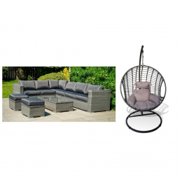 Layla Garden Wide Rattan Coffee Table Set With Hanging Egg Chair Bundle